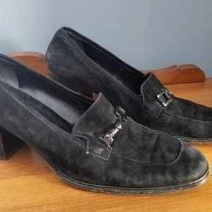 Vintage Black Suede Gucci Heeled Loafers